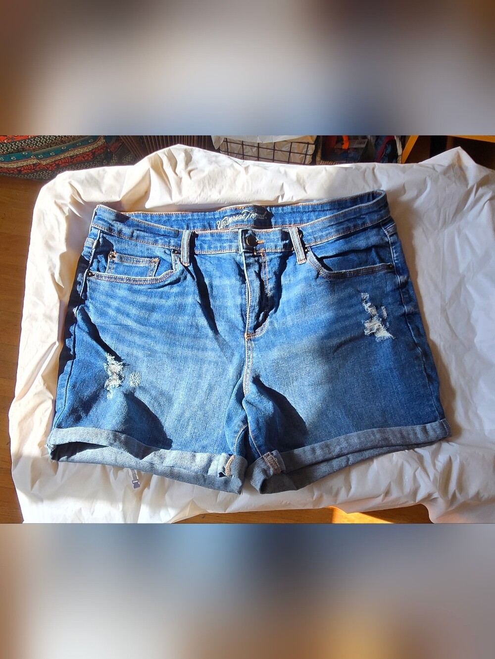 Universal Thread Distressed Blue Rolled-Hem Denim Shorts